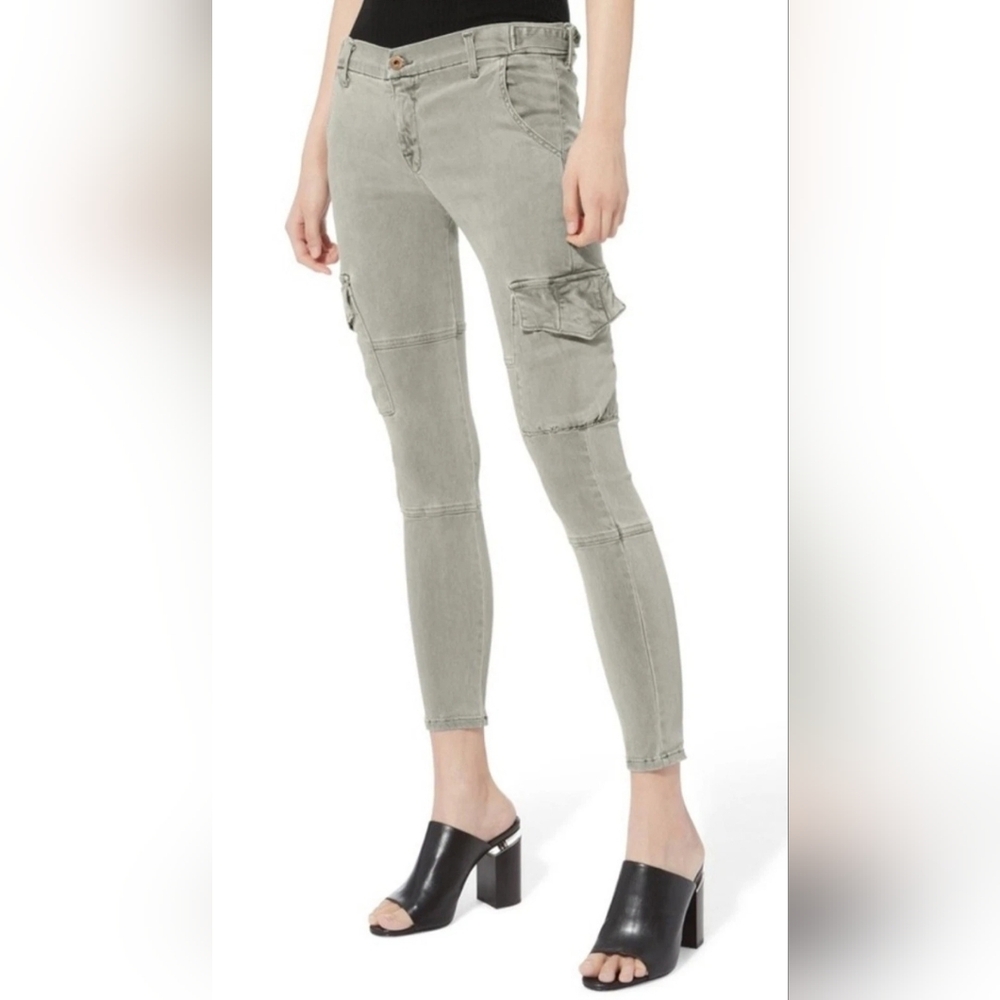 NSF The Vincent Cargo Skinny Pants Mid Rise Stretchy Cropped Green Khaki Size 30